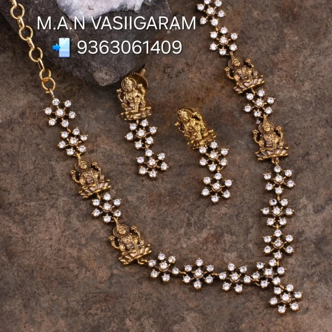 Premium Antique and AD Stone Combination neck set with earrings at M.A.N VASIIGARAM