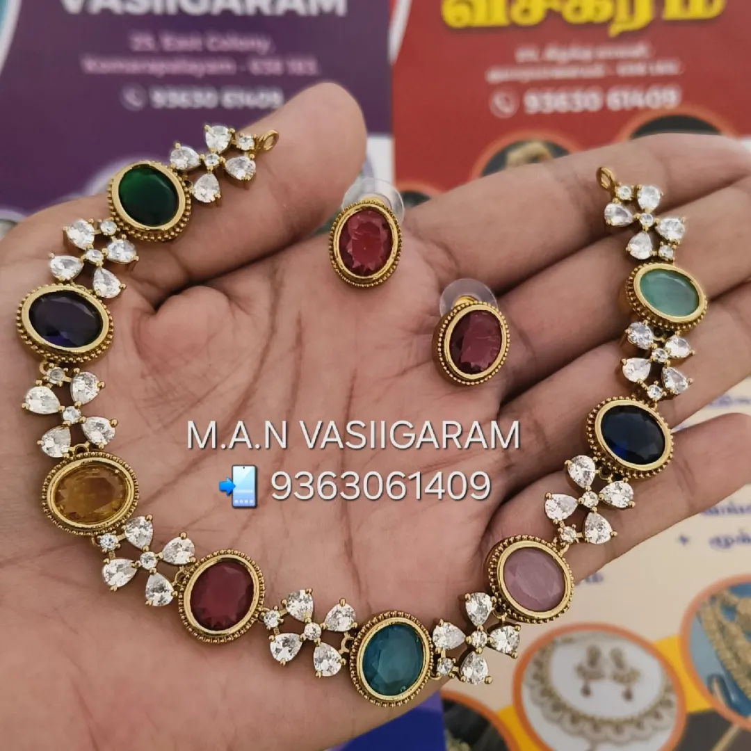Multicolor with AD Stone necklace set with earrings at M.A.N VASIIGARAM