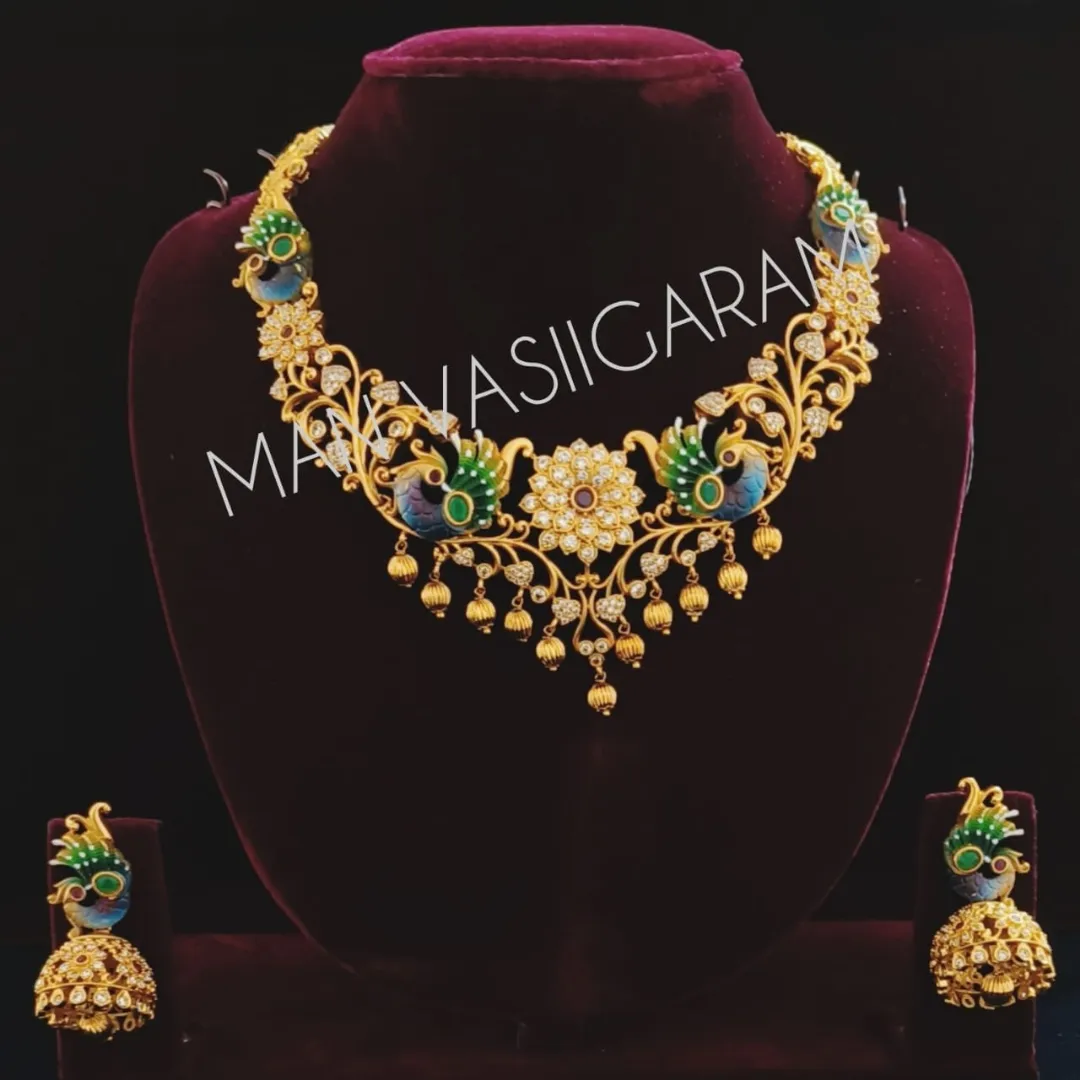 Elegant Peacock neck set with earrings at M.A.N VASIIGARAM