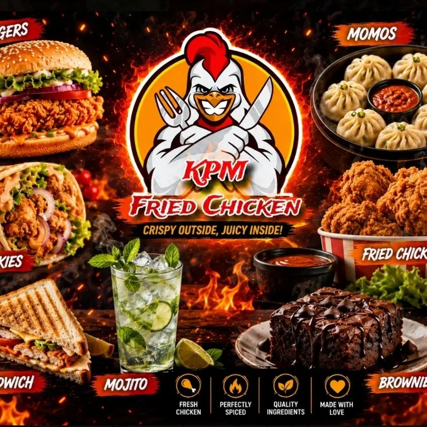 Fried chicken/Burger/Sandwich/Frankie/Fries/Momos/Bread omlette/Lays chicken/Mojitos at KPM Fried Chicken